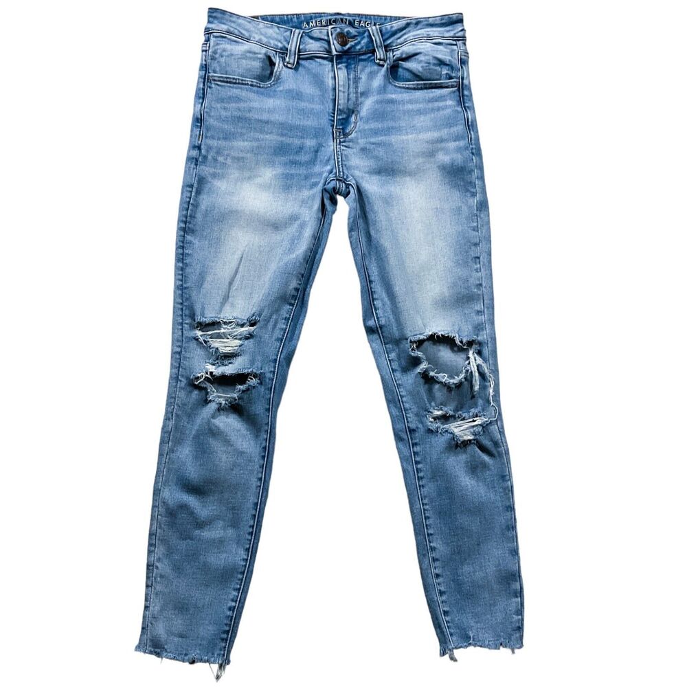 American Eagle Outfitters Blue Distressed Ankle Jeans